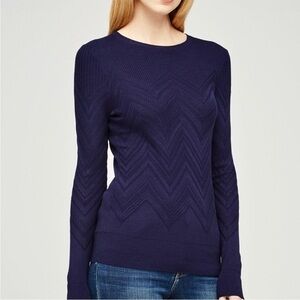 NWT L’AGENCE Navy Chevron Knit Long Sleeve Slim Fit Crewneck Pullover Sweater XS